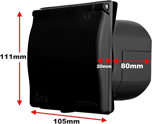 240V 16A Flush Fit Mains Socket – IP44 Splashproof-Black