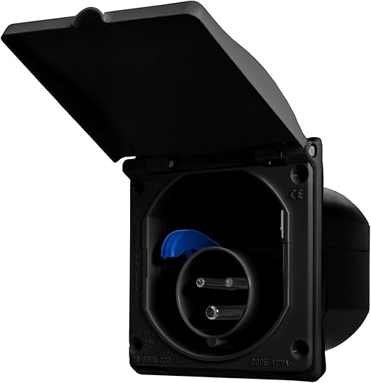 240V 16A Flush Fit Mains Socket – IP44 Splashproof-Black