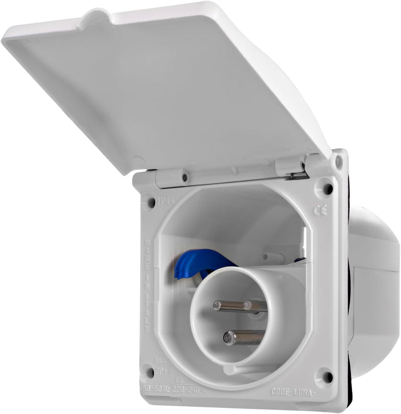 240V 16A Flush Fit Mains Socket – IP44 Splashproof-White
