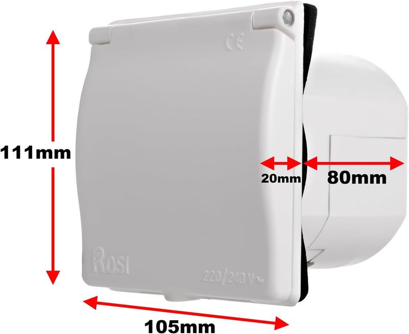 240V 16A Flush Fit Mains Socket – IP44 Splashproof-White