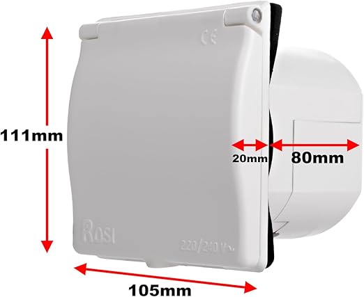 240V 16A Flush Fit Mains Socket – IP44 Splashproof-Black