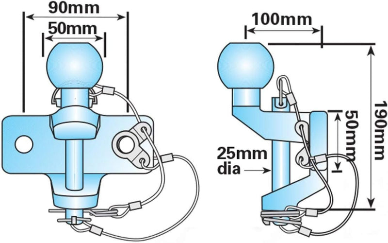 50mm Ball & Pin Hitch – Heavy Duty Towball Assembly-Bright Silver