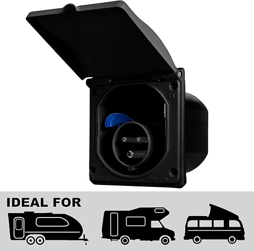 240V 16A Flush Fit Mains Socket – IP44 Splashproof-Black