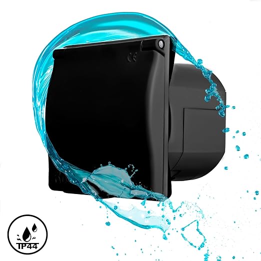 240V 16A Flush Fit Mains Socket – IP44 Splashproof-Black