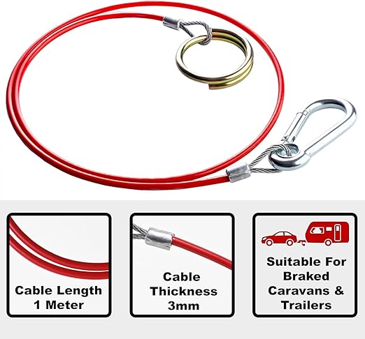 1m x 3mm Trailer Breakaway Cable – Heavy Duty Safety Cable-Red