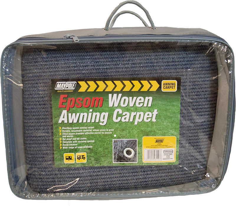 Epsom Blue & Grey Woven Awning Carpet – Breathable Caravan Ground Sheet-2.5m x 2.5m