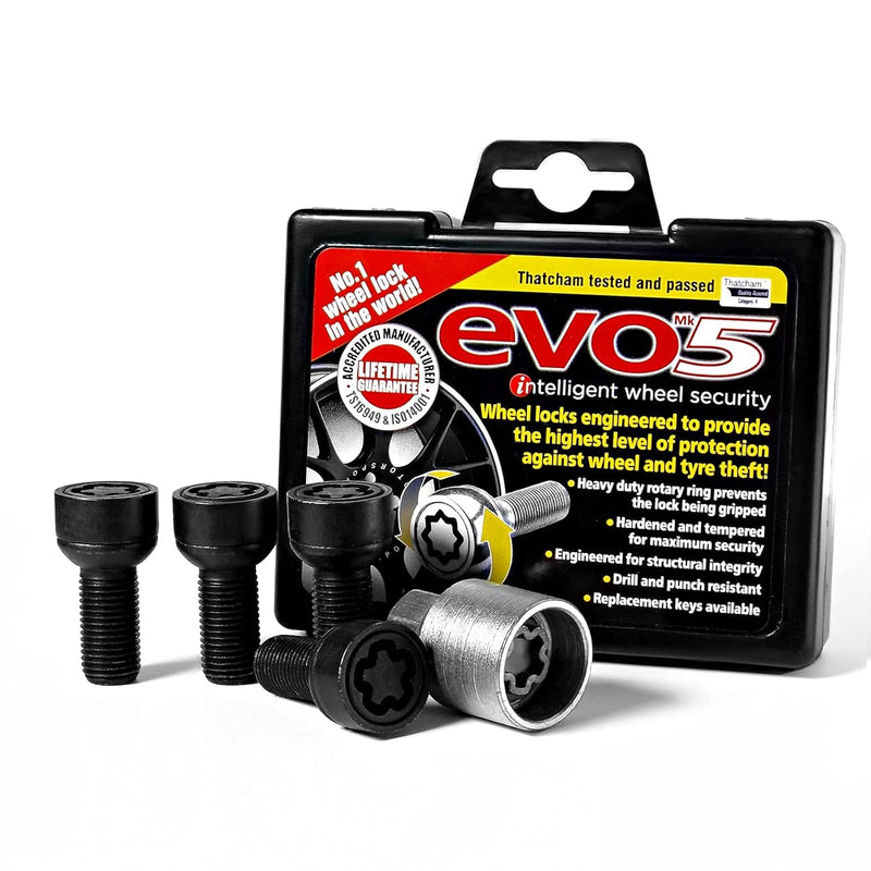 E-Tech EVO5 Locking Wheel Bolt Set VW Audi M14x1.5 Black