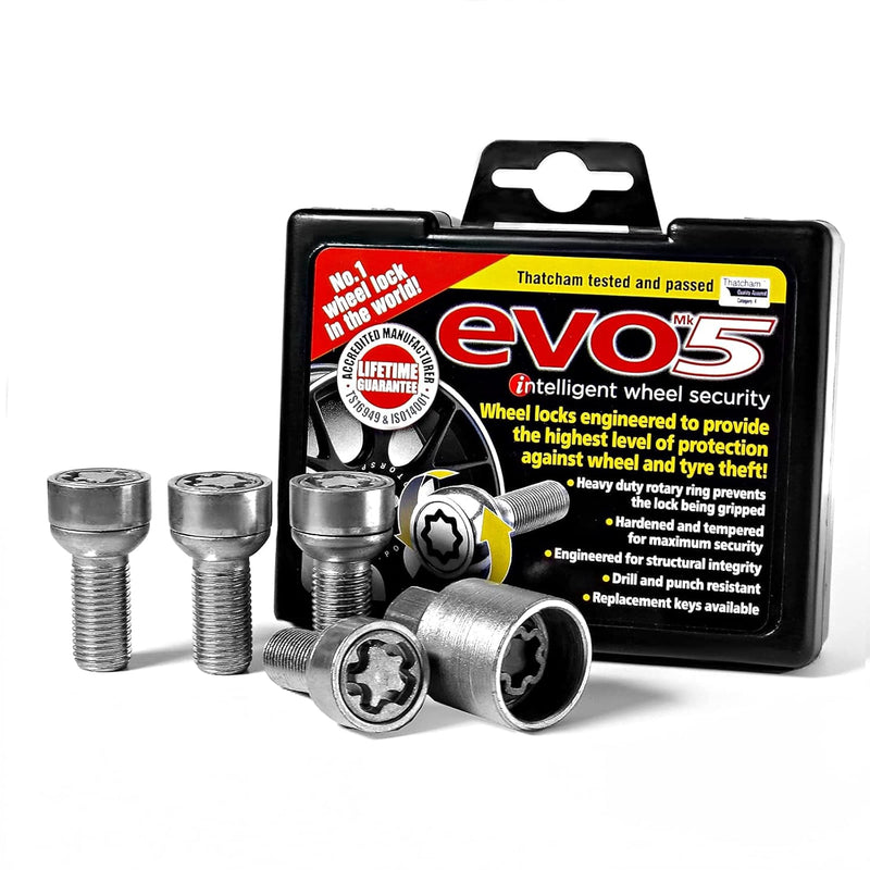 E-Tech EVO5 Locking Wheel Bolt Set VW Audi M14x1.5 Silver