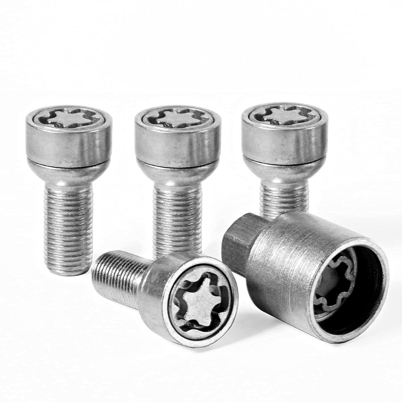 E-Tech EVO5 Locking Wheel Bolt Set VW Audi M14x1.5 Silver