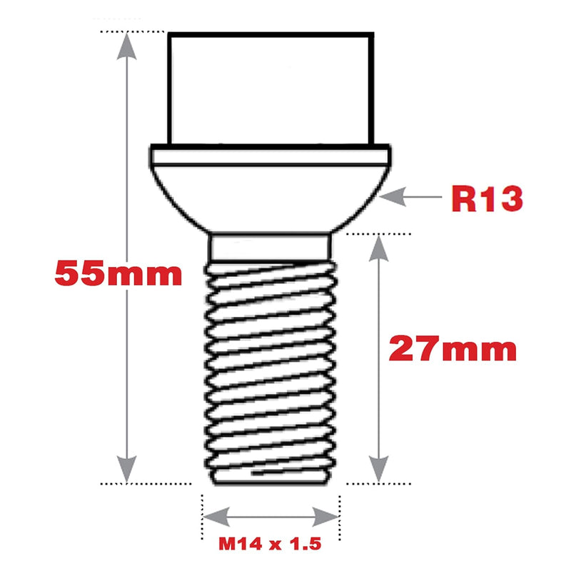 E-Tech EVO5 Locking Wheel Bolt Set VW Audi M14x1.5 Silver