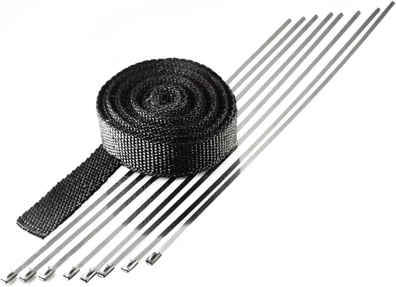 Black Exhaust Heat Wrap 5m With Stainless Ties