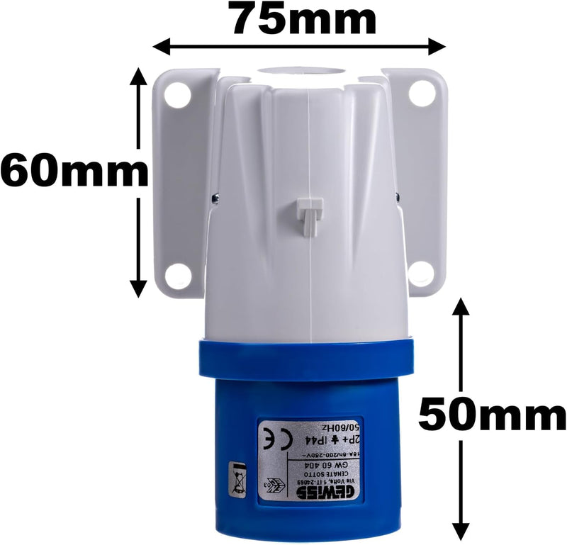230V 16A Caravan Inlet Socket with Waterproof Cap